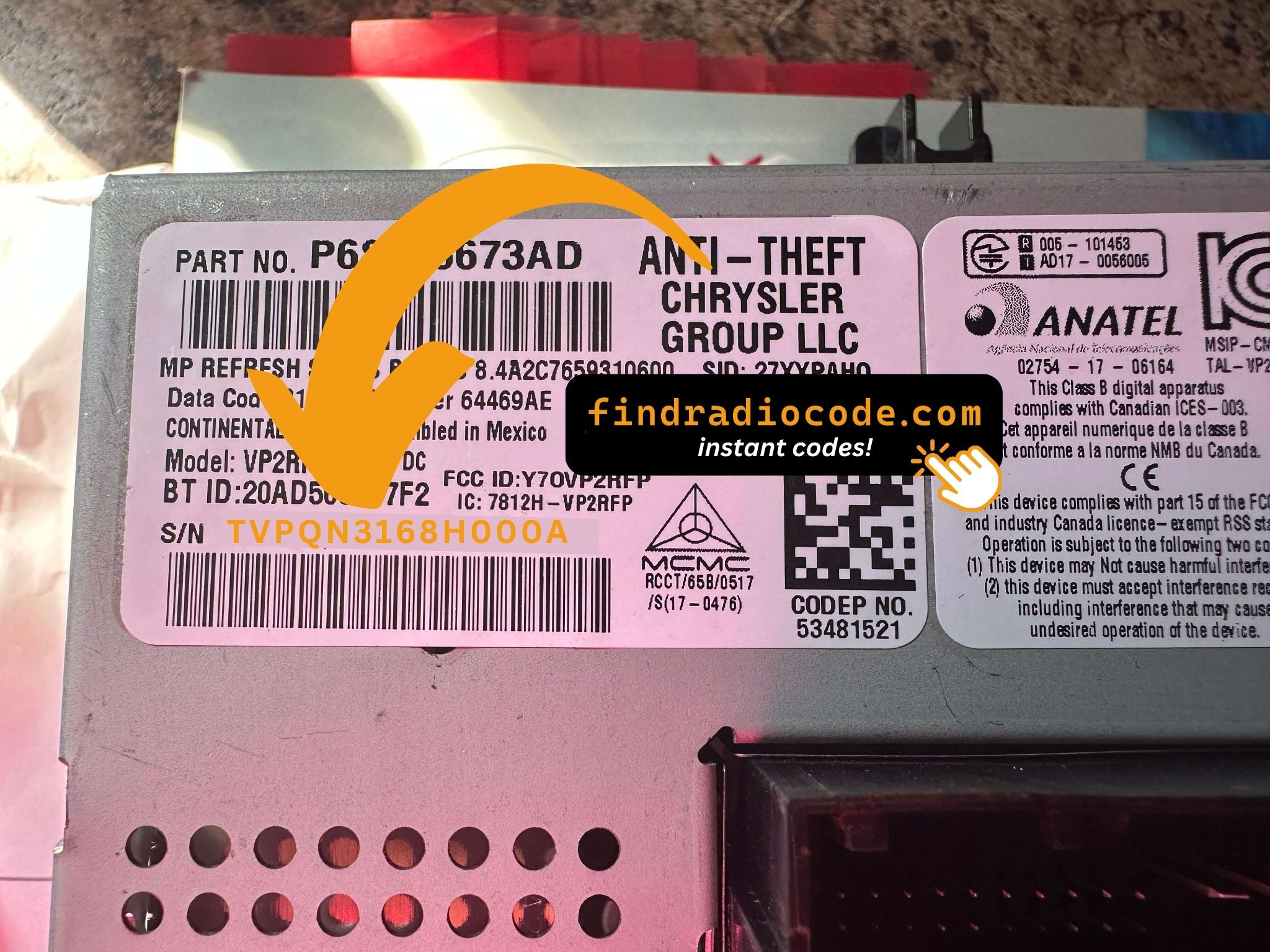 521 REFRESH ROW 8.4 VP2RFP anti theft unlock using serial number